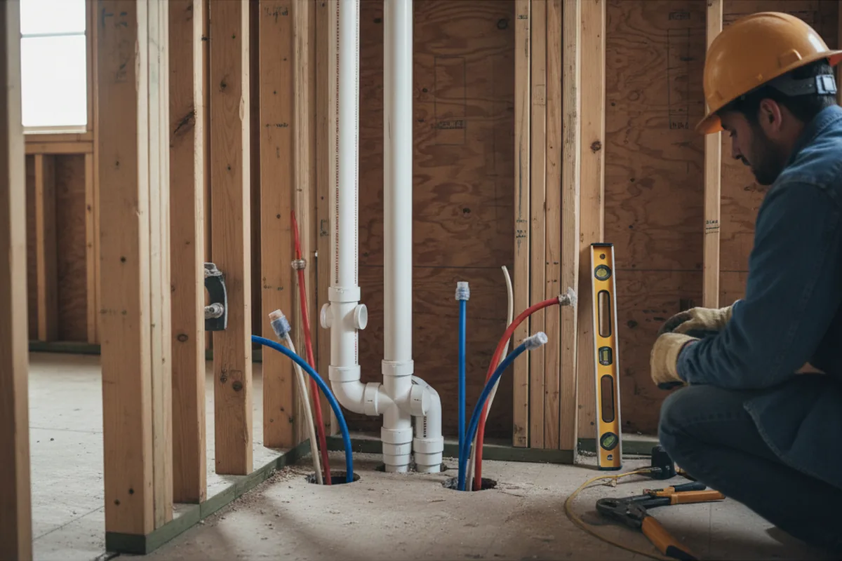 Drain and supply rough-in during Sump Pump Repair in Hyattsville